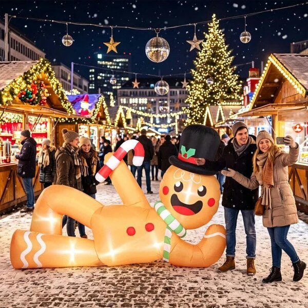 Bobobiy 9.8ft Giant Christmas Inflatable Gingerbread Man Side-Lying, Outdoor Blow Up Christmas Decoration with LEDs, Bag