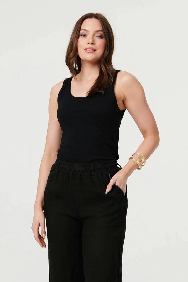 Black | High Waist Wide Ankle Length Trousers