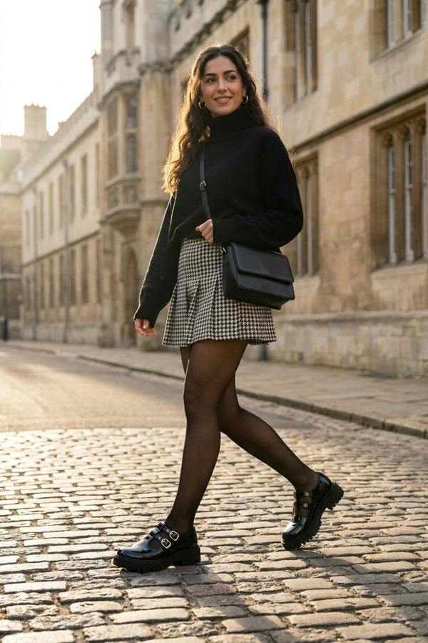Pearl Chunky Sole Double Buckle Shoes - Black