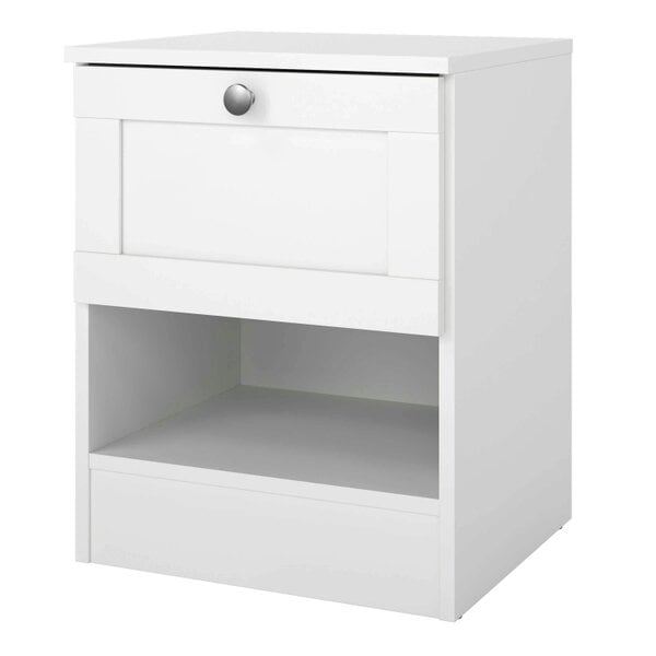 Wyld Haus Cherryfern White Wood Bedside Table 1 Frame Drawer 1 Open Shelf