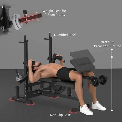 Bobobiy Weight Bench, 6 in 1 Adjustable Bench Press with Leg Extension, Multi-Function Home Gym Equipment for Strength Training Weightlifting