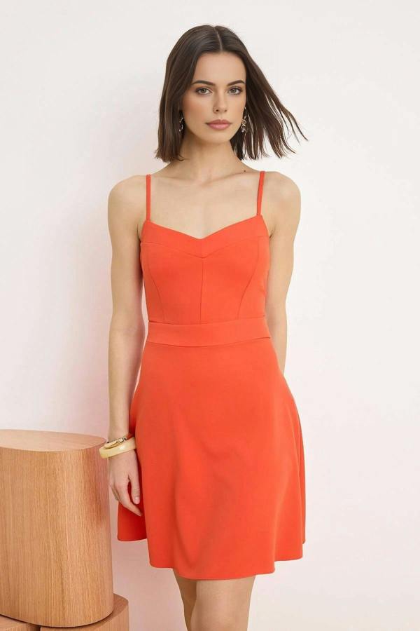 WOVCOR Thin Strap Mini Stretch Woven Dress