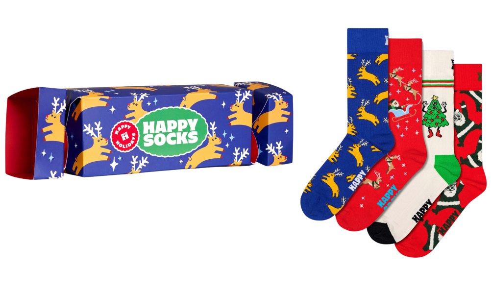 Happy Socks 4-Pack Christmas Crackers Socks Gift Box, Red/white/blue