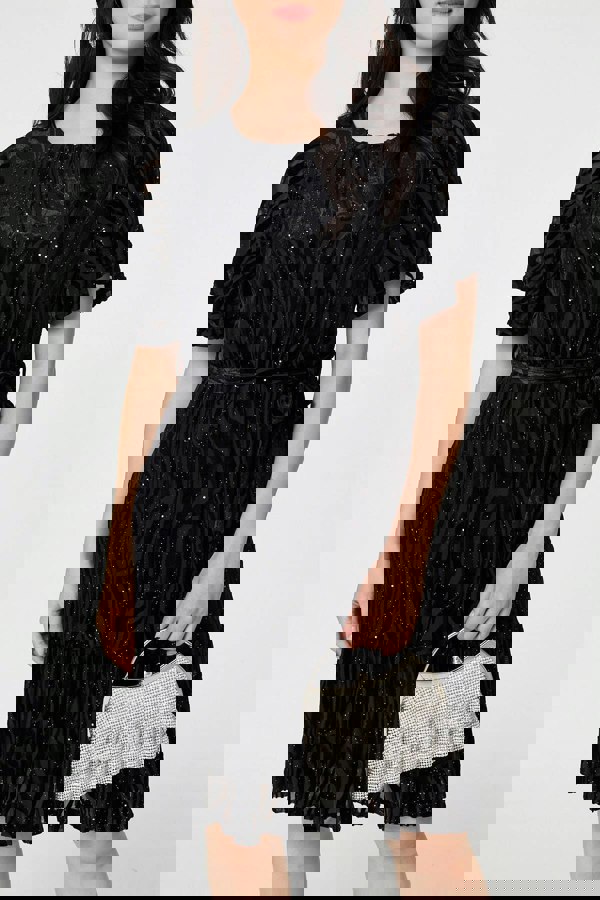 Black | Sparkly Textured Knee Length Dress