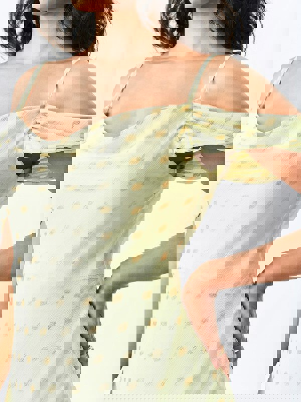 Gini London Sage Green Cowl Neck Drop Sleeves Foil Maxi Dress