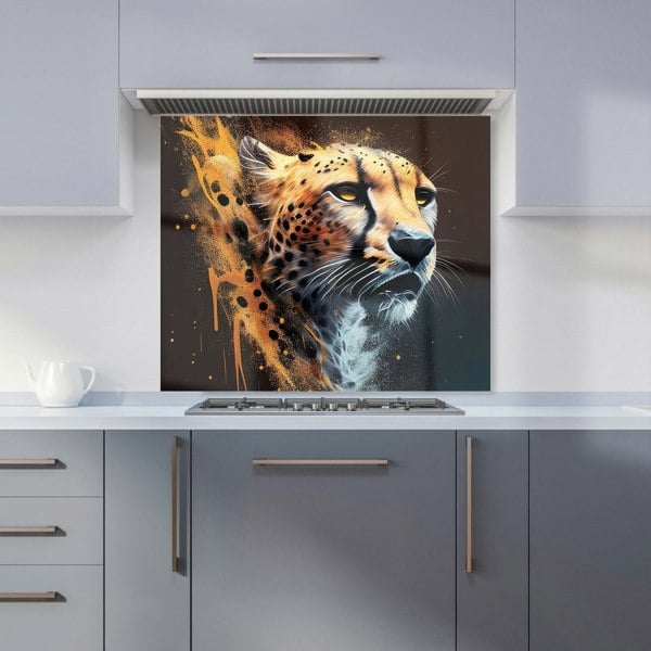 Warren Reed - Designer Cheetah Face Splashart Dark Background Kitchen Splashback