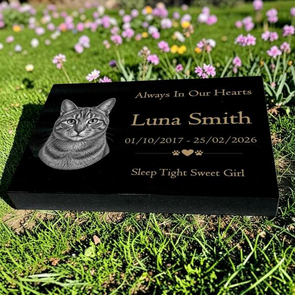 Memorials Direct Cat Memorial Granite Photo Tablet