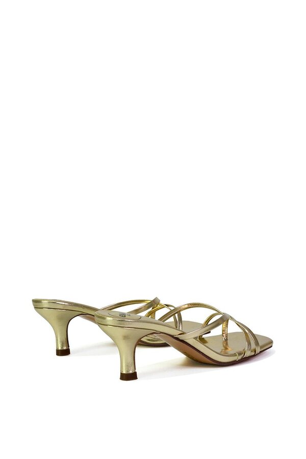 XY LONDON Strappy Square Toe Kitten Heel Slip on Mule Sandals