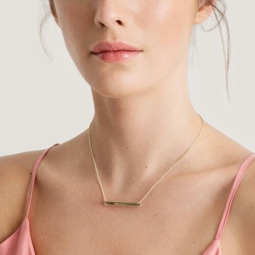 Christopher James of London 3D Horizontal Engraved Name Bar Pendant With Chain