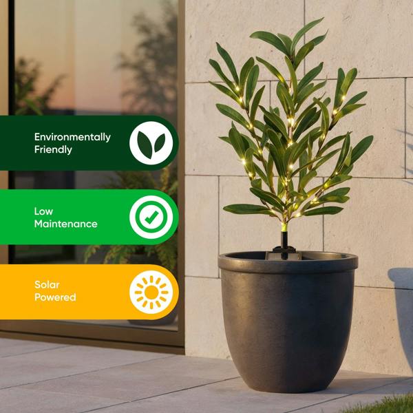Gardenwize Solar Olive Tree Stake Light – Warm White LED Garden Light