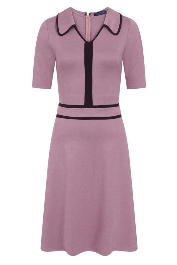 HotSquash Contrast Piping Dress with Flared Skirt