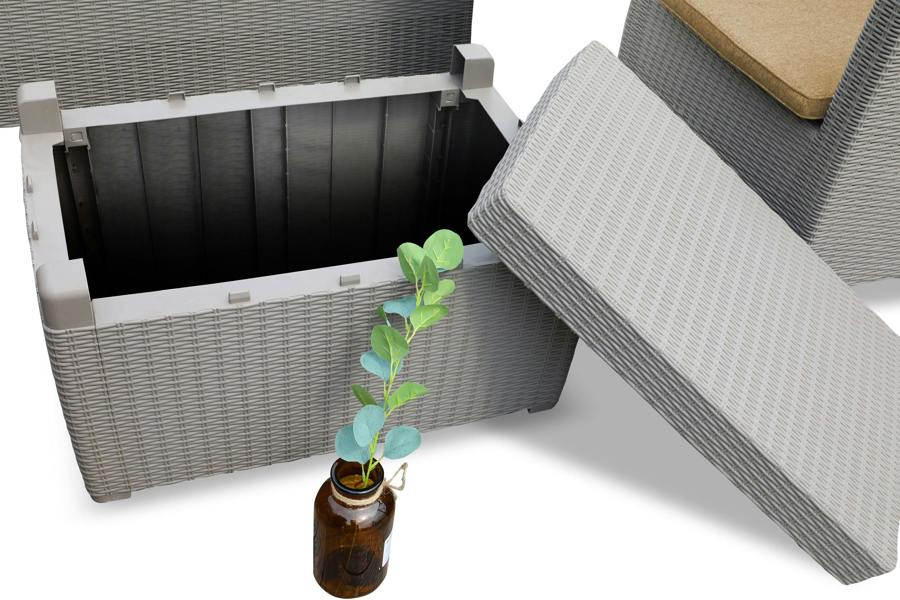 Homeology SANTANA 4 Piece PE Rattan 4-Seater with Cushions Garden Furniture and Coffee Table Set in Greige