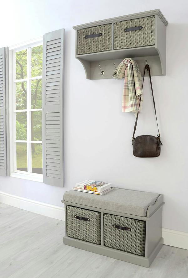 Statement Furniture Tetbury Hallway Shelf with Coat Hooks and Two Storage Baskets