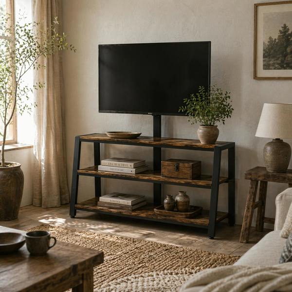 Wyld Haus Avaden Dark Brown Industrial TV Stand With 35 Degree Swivel Mount