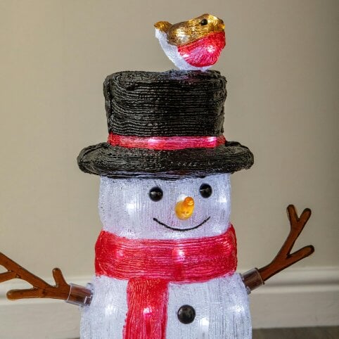 Samuel Alexander 62cm Light Up Acrylic Christmas Snowman with Robin LED Decoration