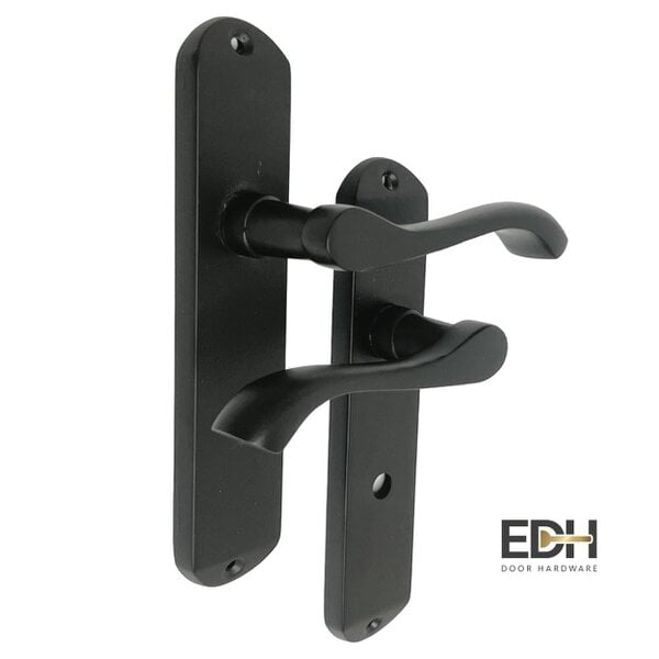 EDH Door Hardware Cadenza Modern Matt Black Scroll Door Handles Bathroom Lock Handle 178mm x 40mm