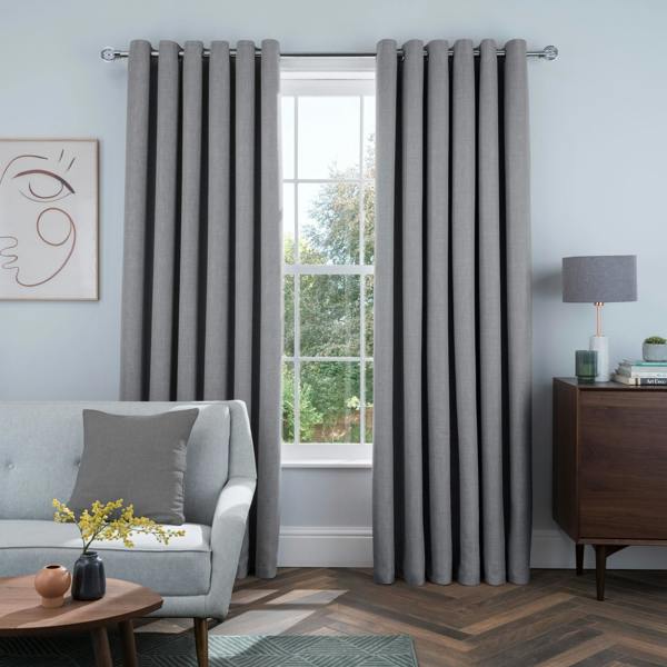 Linen Look Blackout Eyelet Curtain - Charcoal