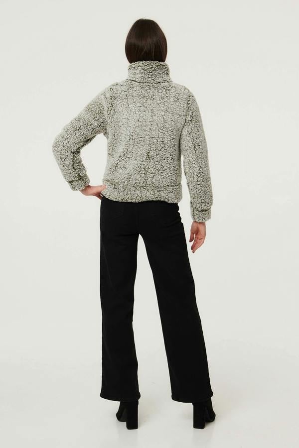 Khaki | Teddy Textured Relaxed Zip-Up Jacket