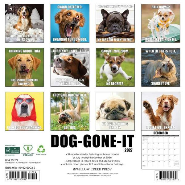 Dog Gone It Calendar 2027, Wall Calendars, Month To View, Dogs, Gift