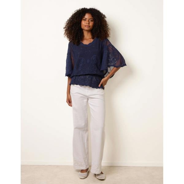 Blue Vanilla Floral Lace Butterfly Sleeve Blouse