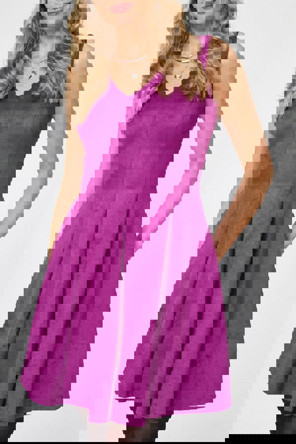 Purple | Faux Suede Knee Length Skater Dress
