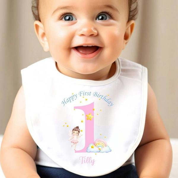 Personalised 1st Birthday Fairy Baby Grow, Vest or Bib with Name