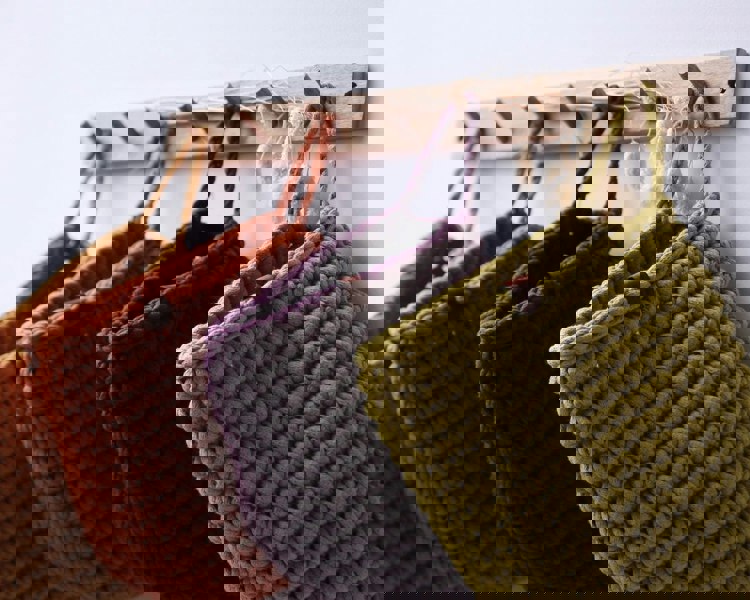 Zuri House Crochet hanging bags | AUBERGINE