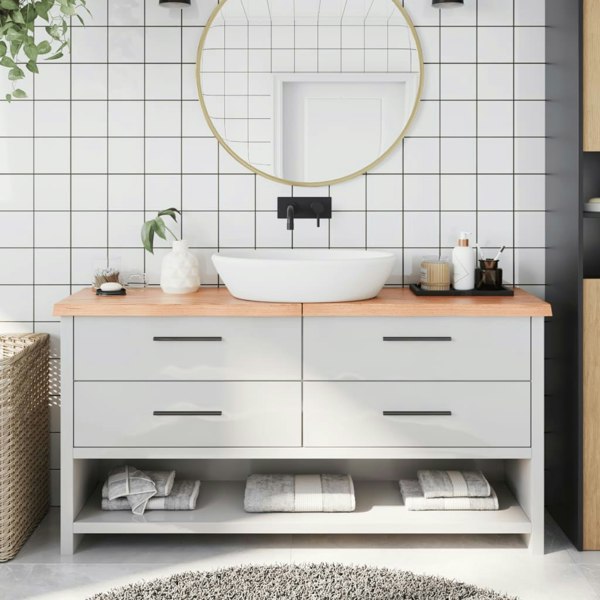 Berkfield Bathroom Countertop Light Brown 160x30x4 cm Treated Solid Wood