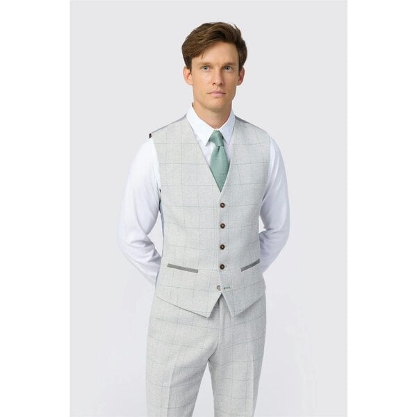 Antique Rogue Tailored Fit Alva Taupe Check Tweed Waistcoat
