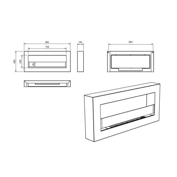 BIOFireplacesGMT Biofireplace Modern Wall Mounted Fireplace 900x400 Black Structural Matt with Glass