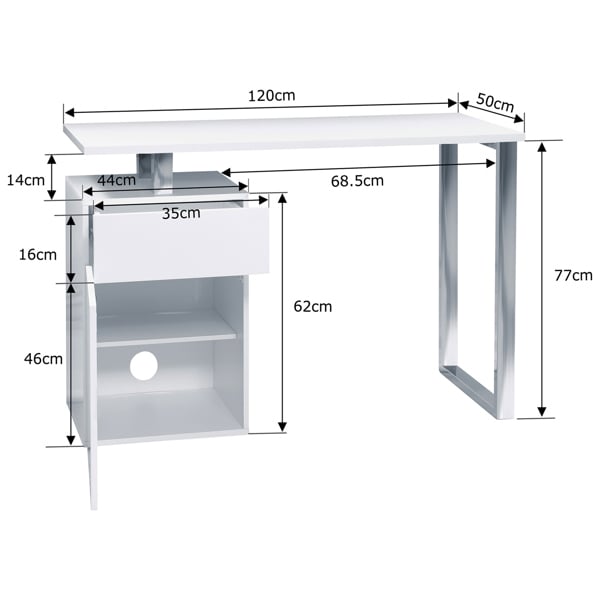 Centurion Supports CALISTA Gloss White with Brushed Steel Legs 3-Drawer Contemporary Home Office Computer Desk