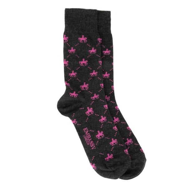 Embassy London Socktopus - Pink Horse - Men's 3 pack cotton crew socks size UK 6 to 12 in brand mix