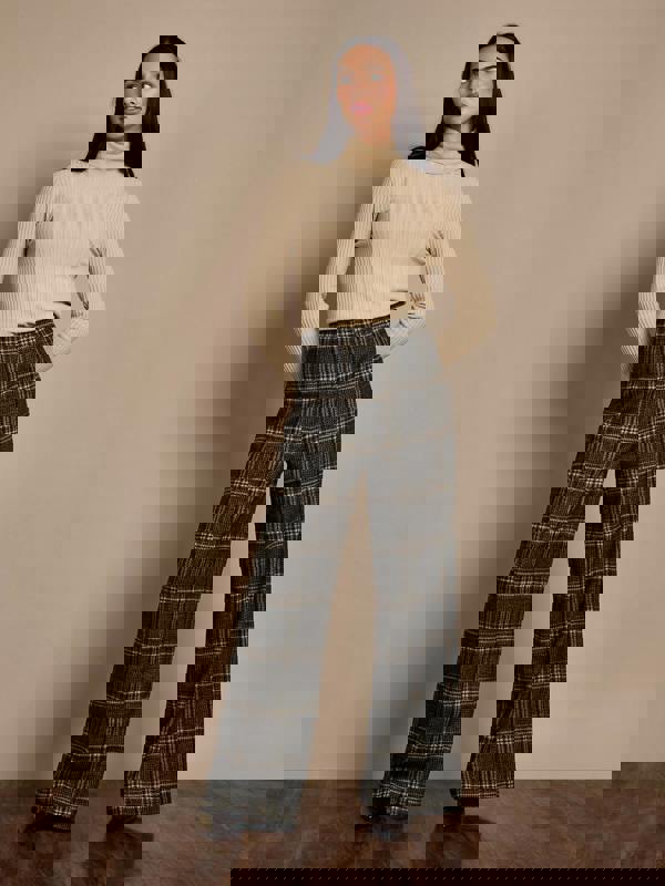 GWD Aimee Brown Check Wide-Leg Trouser