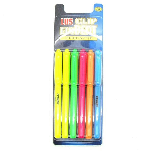 Mondial LUS Evident Junior 6 x Fluorescent Neon Highlighter Pens with Chisel Point