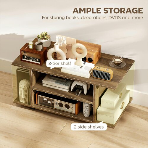 Wyld Haus Avavello 80cm Walnut Finish Mobile TV Storage Unit With Shelves And Bookcase Style