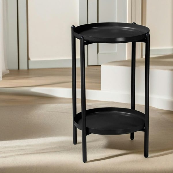 Rafaelo Mobilia 2 Tier Round Metal Coffee Table Black