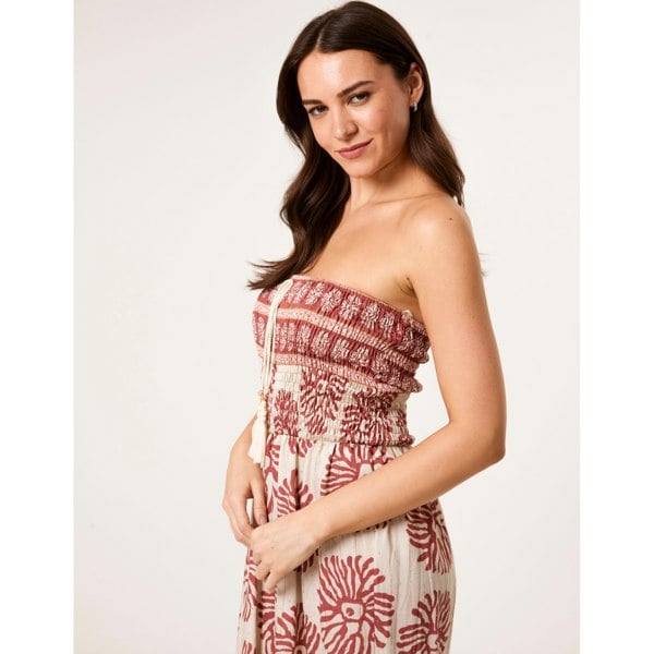 Blue Vanilla Strapless Elasticated Printed Jumpsuit