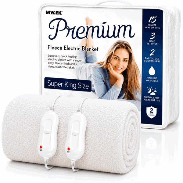 Mylek Electric Blanket Super King Size Bed Premium Fleece Underblanket Dual Control with Elasticated Skirt