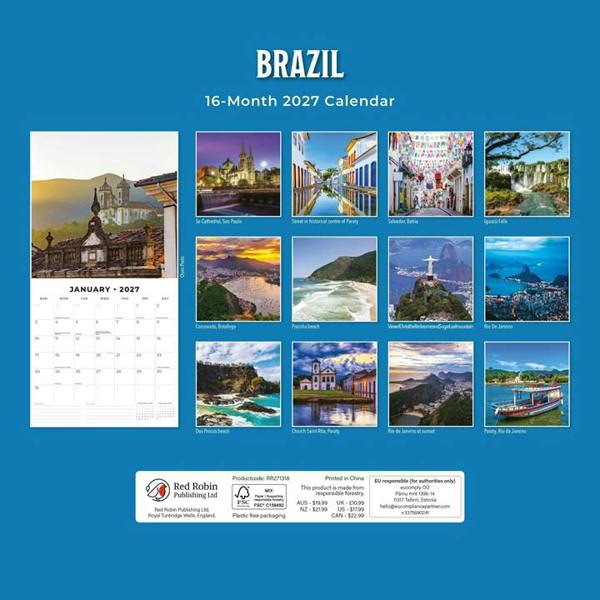 Brazil Calendar 2027, Wall Calendars, Month To View, Travel, Gift