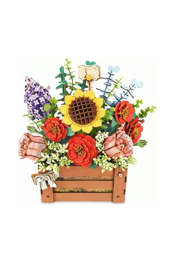 Dyzi 658 Piece Wooden Bloom Box 3D Floral Puzzle Model
