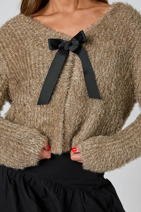Urban Bliss Tinsel Bow Cardigan