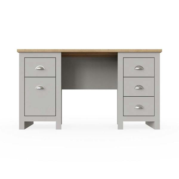 Timber Art Design Lisbon Light Grey Double Pedestal Study Desk Laptop Computer Desk Office Furniture