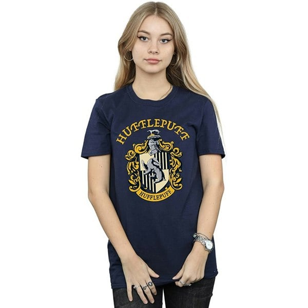 Harry Potter Womens Hufflepuff Cotton Boyfriend T-Shirt - Navy Blue