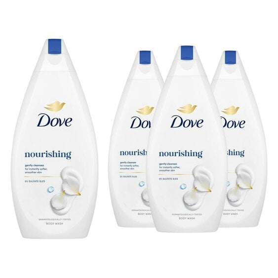 Dove Nourishing Body Wash 4 Pack, 0% Sulfate SLES Shower Gel, 450ml