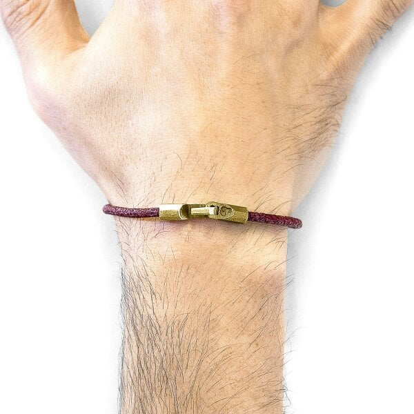 Anchor & Crew Bordeaux Red Talbot 9ct Yellow Gold and Stingray Leather Bracelet