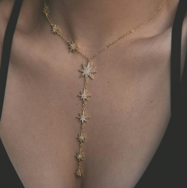 Juliet Star Burst Y Drop Necklace | 18K Gold Plated - Luna Charles | chain, gold, Jewellery, necklace, pendant, sparkle, Star, statement, wedding | 