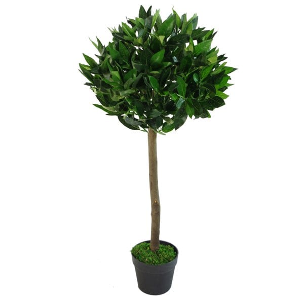 Leaf Pair of 90cm (3ft) Plain Stem Artificial Topiary Bay Laurel Ball Trees