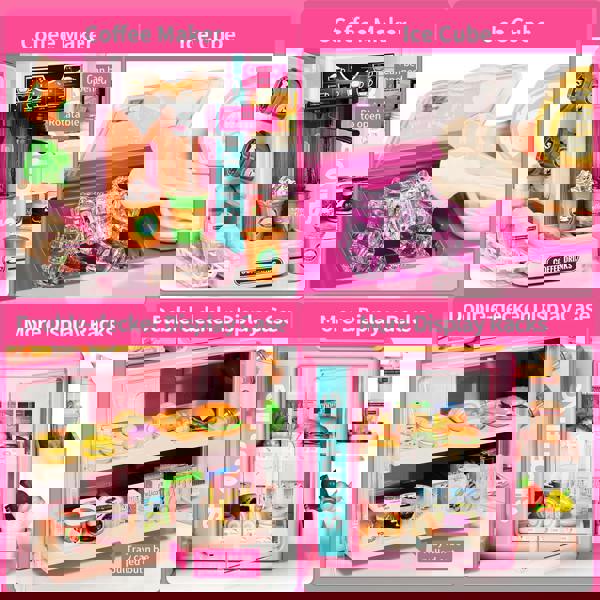 deAO Toys Deluxe Kids Grocery Store Playset with Coffee Machine & Cash Register Pretend Supermarket Toy with Accesories (Pink)