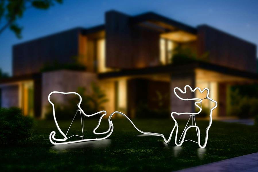 Reindeer with Sleigh Neon Effect Rope Light Silhouette 90 Cool White LEDs image 1