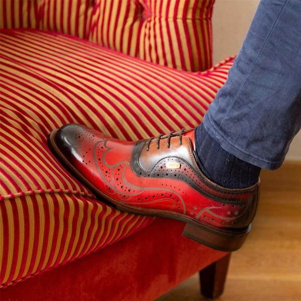 Laura Vita Lorenzo Conti Men's Red Black Leather Brogue Oxford Dress Shoes - Ayan-01